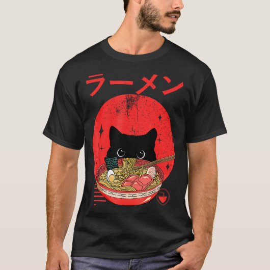 Cat Ramen Japanese Funny Graphic Tees Kawaii Cat A (Voorkant)