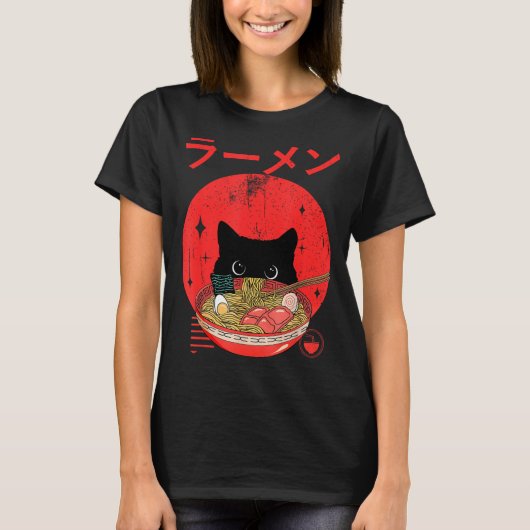 Cat Ramen Japanese Funny Graphic Tees Kawaii Cat A (Voorkant)