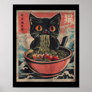 Cat Ramen Japanese Funny Kawaii Cat Graphic Mannen Poster