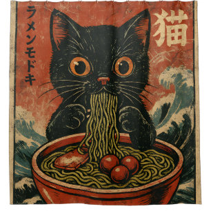 Cat Ramen Japanse Grappige Grafische Kawaii Kat An Douchegordijn