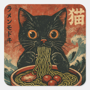Cat Ramen Japanse Grappige Grafische Kawaii Kat An Vierkante Sticker