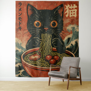 Cat Ramen Japanse Grappige Grafische Kawaii Kat An Wandkleed