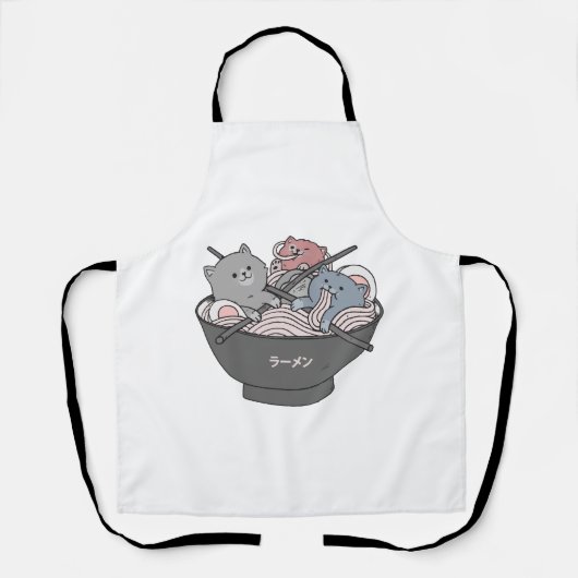 Cat Ramen Kawaii Schort (Voorkant)