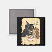 Cat Ramen Monkey Shirt Funny Cat Monkey Eating Ram Magneet (Voorkant / Achterkant)