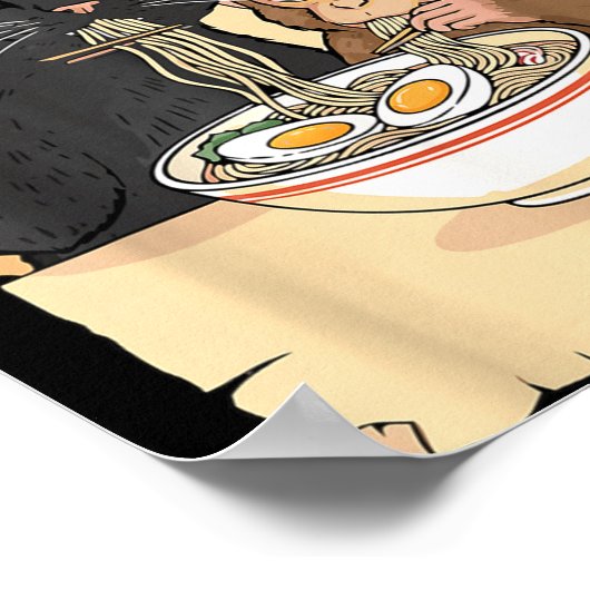 Cat Ramen Monkey Shirt Funny Cat Monkey Eating Ram Poster (Hoek)