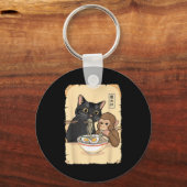Cat Ramen Monkey Shirt Funny Cat Monkey Eating Ram Sleutelhanger (Voorkant)