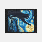 Cat Reaching Moon Starry Night Funny Kitten Men Wo Fleece Deken (Voorkant (Horizontaal))