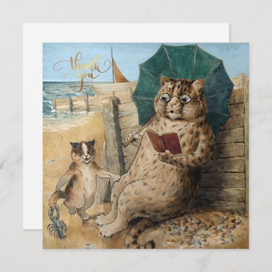 Cat Reading a Book by Louis Wain Bedankkaart (Voorkant / Achterkant)