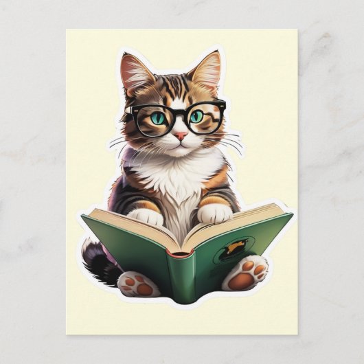 Cat Reading Book Briefkaart (Voorkant)