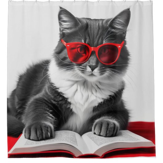 Cat Reading Book Douchegordijn (Voorkant)