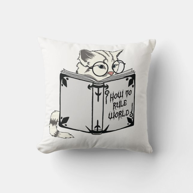 Cat Reading Book Kussen (Voorkant)
