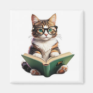 Cat Reading Book Magneet