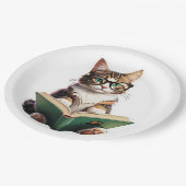 Cat Reading Book Papieren Bordje (Gekanteld)