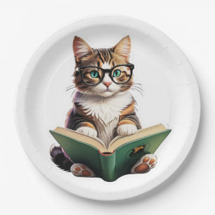 Cat Reading Book Papieren Bordje