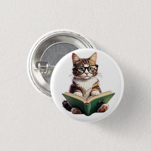 Cat Reading Book Ronde Button 3,2 Cm (Voorkant /achterkant)