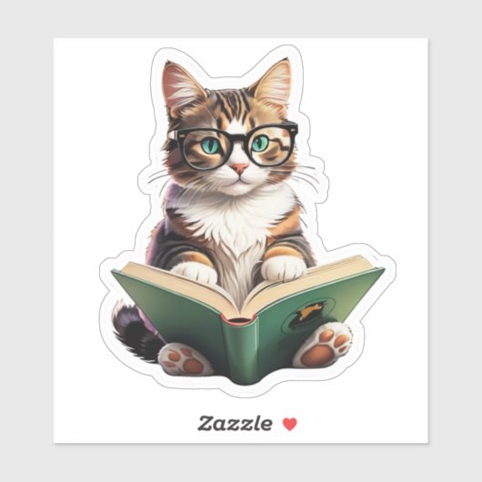 Cat Reading Book Sticker (Vel)