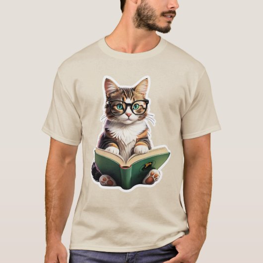 Cat Reading Book T-shirt (Voorkant)