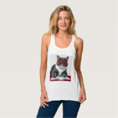 Cat Reading Book Tanktop (Volledige Voorkant)