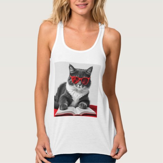 Cat Reading Book Tanktop (Voorkant)