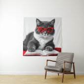 Cat Reading Book Wandkleed (In situ)