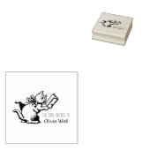  Cat Reading Bookplate Ex Libris Bookish Rubberstempel (Gestempeld)