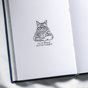 Cat Reading Bookplate Rubberstempel
