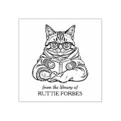  Cat Reading Bookplate Rubberstempel (Afrduk)