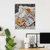 Cat Reading In Bed Cute Wall Art Poster Print (Thuiskantoor)