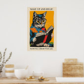 Cat Reading Poster - Wake Up and Read! - National (Cuisine)