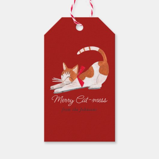 Cat Red Holiday Cat Cute Labels Cadeaulabel (Voorkant)