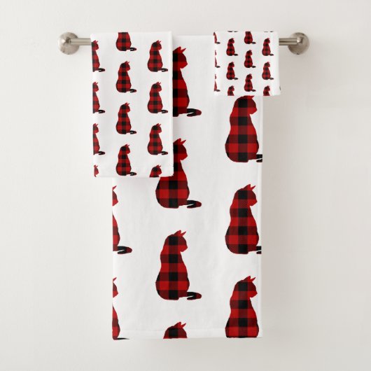 Cat Red Plaid Pattern Bad Handdoek (Insitu)