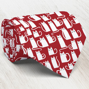 Cat Red White Stropdas