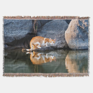 Cat Reflection in Pond Water Funny Foto - Deken