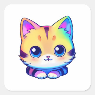 Cat. regenboogstaart vierkante sticker