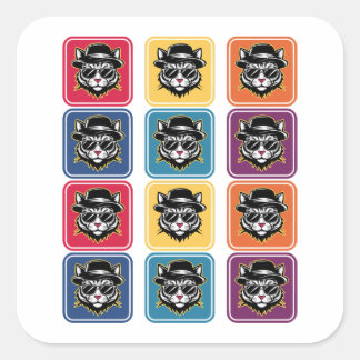 Cat Retro Pop Art Vierkante Sticker