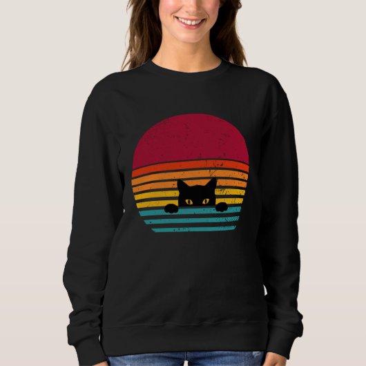 Cat retro vintage sunset peeking trui (Voorkant)