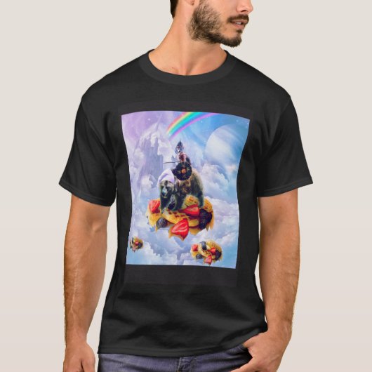 Cat Riding Bear On Clouds And Waffles T-shirt (Voorkant)
