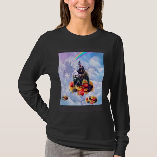 Cat Riding Bear On Clouds And Waffles T-shirt (Voorkant)