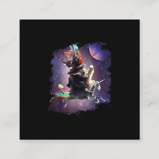 Cat Riding Chicken Turtle Panda Llama Unicorn Vierkante Visitekaartje (Voorkant)