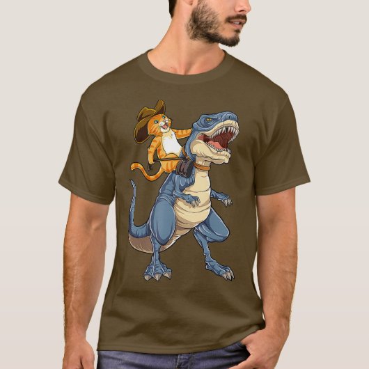 Cat Riding Dinosaur T rex Funny Purrassic Kat T-shirt (Voorkant)