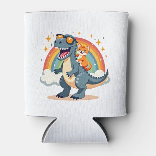 Cat Riding Dinosaur T-Rex Kitten Rainbow Dino Funn Blikjeskoeler (Voorkant)
