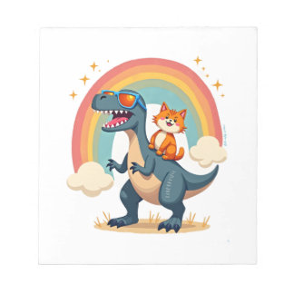 Cat Riding Dinosaur T-Rex Kitten Rainbow Dino Funn Notitieblok