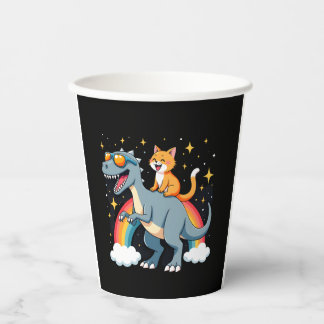 Cat Riding Dinosaur T-Rex Kitten Rainbow Dino Funn Papieren Bekers