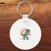 Cat Riding Dinosaur T-Rex Kitten Rainbow Dino Funn Sleutelhanger (Voorkant)