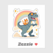 Cat Riding Dinosaur T-Rex Kitten Rainbow Dino Funn Sticker (Vel)
