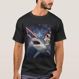 Cat Riding Laser Space Shark T-shirt
