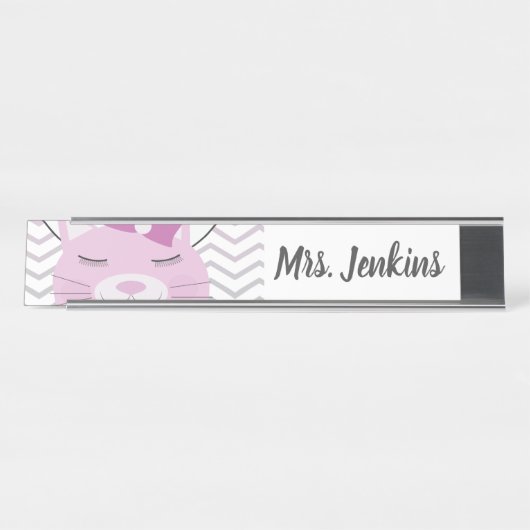 Cat rose Enseignants élémentaire Bureau Nom Plaque (Devant)