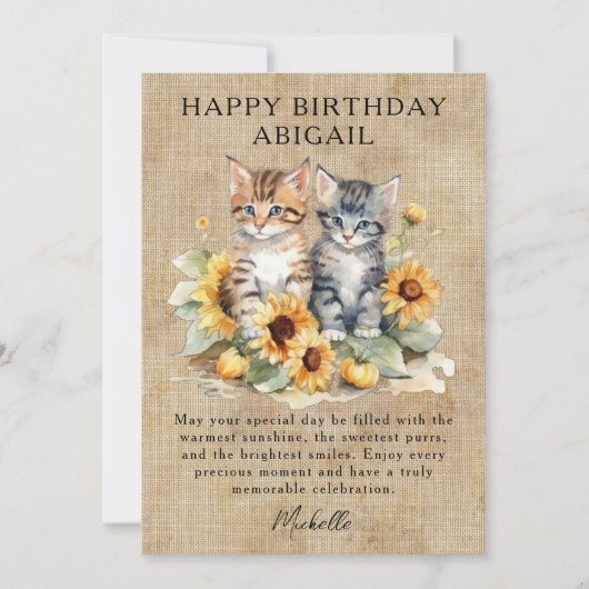 Cat Rustieke Zonnebloemen en Kittens Verjaardags K (Voorkant)