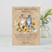 Cat Rustieke Zonnebloemen en Kittens Verjaardags K (Staand voorkant)