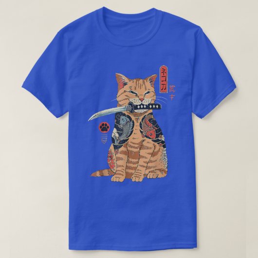 Cat Samurai Japans Samurai Ninja Cat Kawaii Tat T-shirt (Design voorkant)
